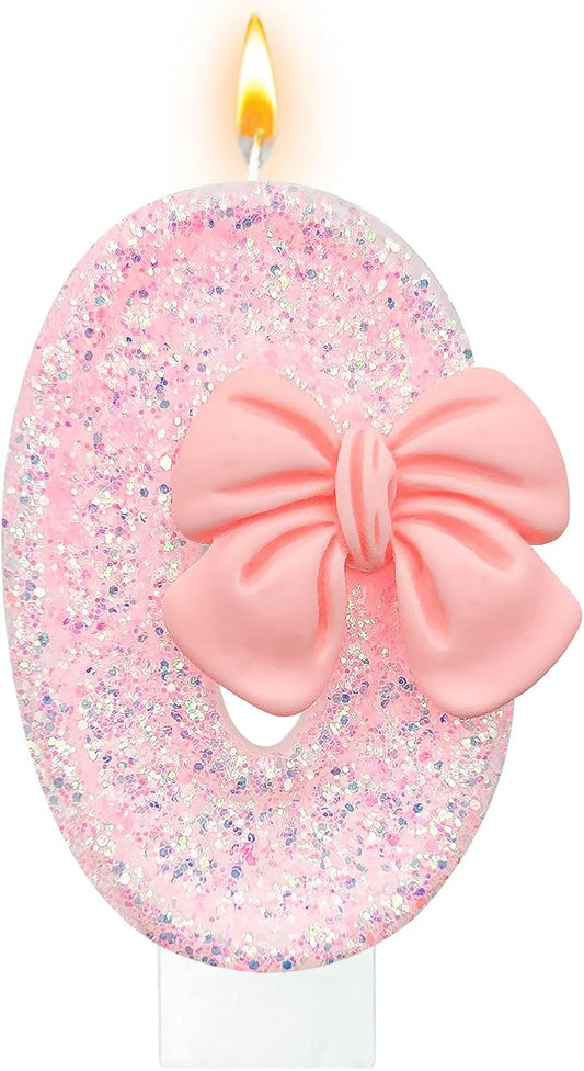 Birthday Cake Candles, Pink Glitter with Bow Cake Candles, Birthday Party Cake Toppers, Cute Birthday Candle Decorations (0)