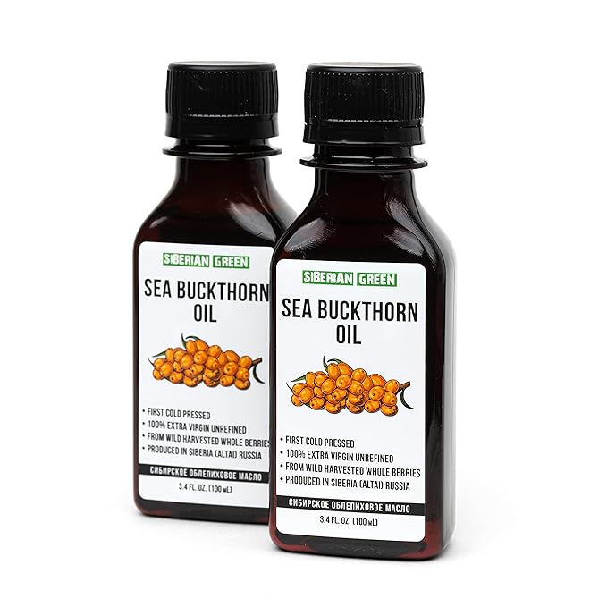 2 Pack - Siberian Sea Buckthorn Seed Oil | 100% Natural Extra Virgin Cold Pressed 2x100 ml / 6.8 fl oz (2 bottles) | Unrefined Raw No-GMO Vegan | Premium Food Grade | Cooking, Salads or Skin Care