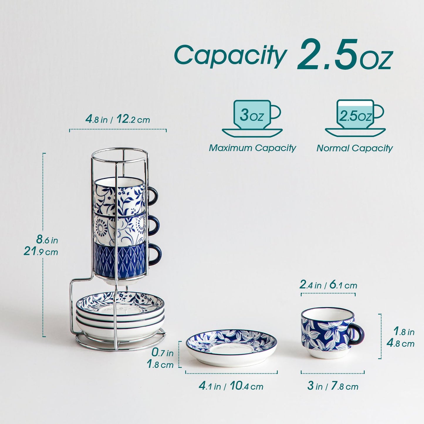 vancasso 2.5 OZ Espresso Cups Set of 4, Porcelain Stackable Cappuccino Cups