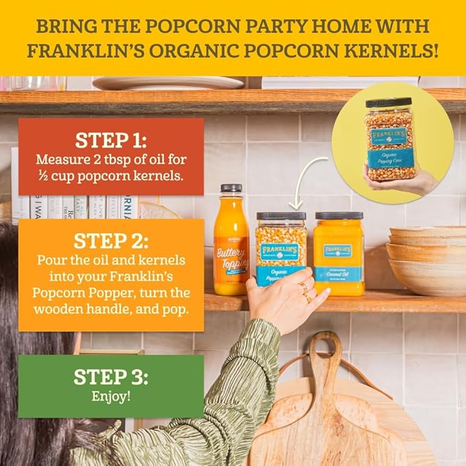 Franklin?셲 Gourmet Popcorn Organic Popcorn Kernels for Popping - 28oz Tub - Made in USA, Non-GMO & All-Natural - Old Fashioned Unpopped Popcorn Kernels for Popcorn Machine