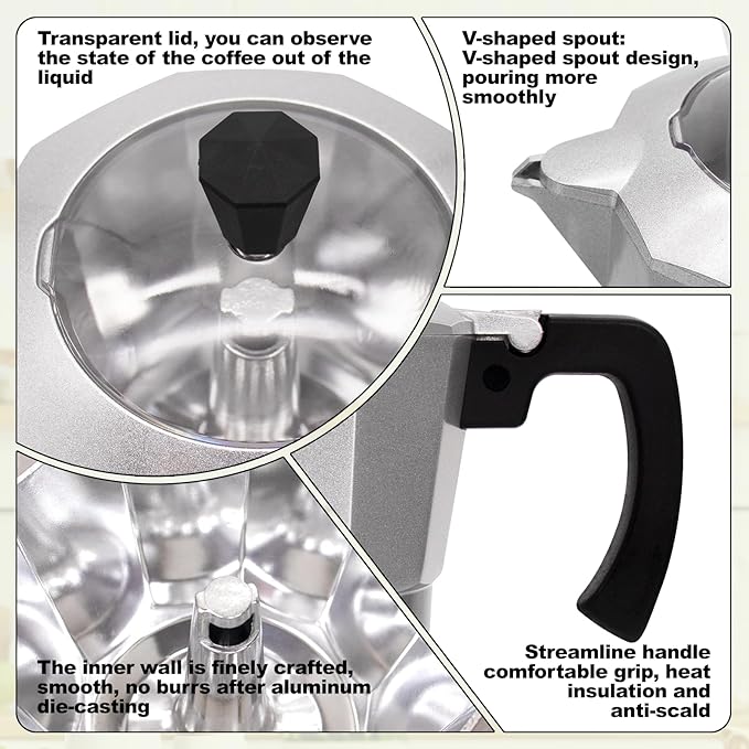 Electric Aluminum Moka Pot 5-6 Cup 270ml Espresso Maker with Detachable Base Ideal Coffee Makers for Home MochaPot Italian and Cuban Cafì±?Coffeemaker Espressomaker CoffeePot Silver