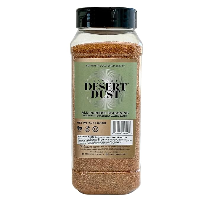 Desert Dust Savory Seasoning ??Organic Date Sugar Gourmet Blend | Smoky, Sweet & Low-Glycemic | All-Purpose Rub for Chicken, Fish, Veggies & More | Gluten-Free, No MSG, No Brown Sugar (24oz)
