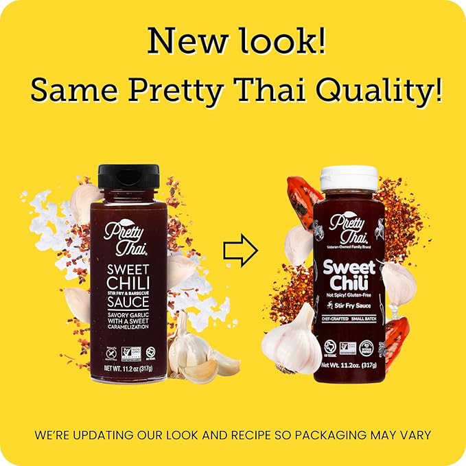 Pretty Thai Sweet Chili Sauce, Gluten Free Certified Non-GMO Authentic Vegan Stir Fry, BBQ Condiment, Dipping Sauce, Rice Seasoning, 100% Natural