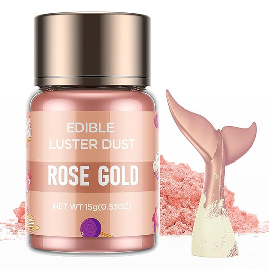 Luster Dust Edible - 15 Grams Food Grade Cake Dust Shimmer Powdered, Cherrysea Powder Luster Dust Food Coloring for Cocktails, Christmas Cookie Decorations, Cake, Drinks, Fondant, Candy - 15g/Bottle (10-Rose Gold)