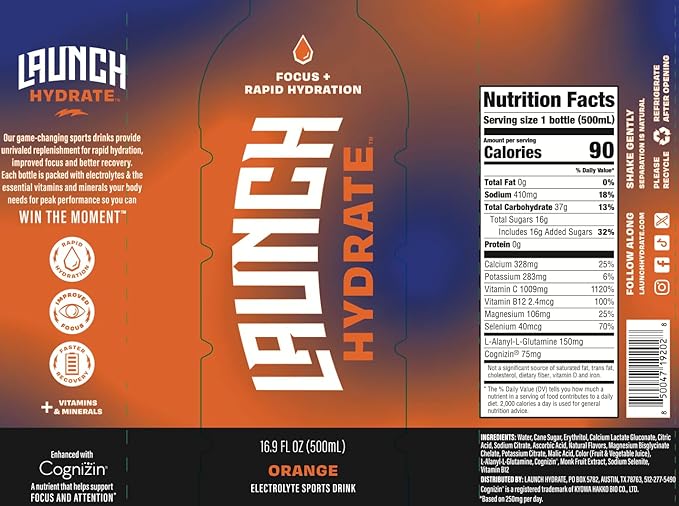 Sports Drink 12-Pack ??Orange Flavor ??Real Cane Sugar, 3x Electrolytes, Cognizin for Focus, Natural Juice, No Artificial Dyes ??Trusted by Perfect Game