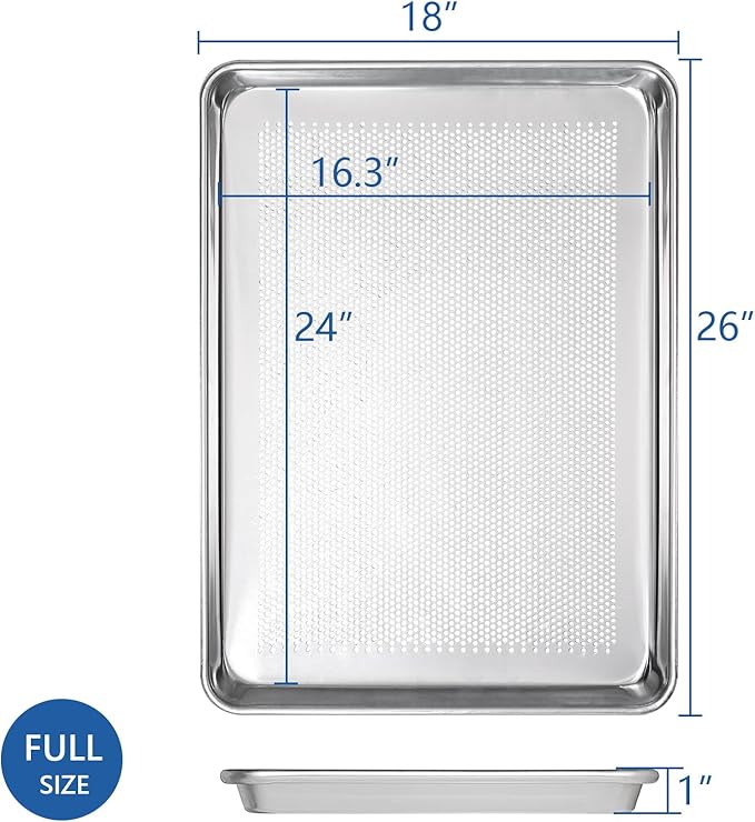 HARDURA Aluminum Perforated Baking Sheet Pan 18”L X 26”W X 1”H Cookie Sheet, 12Packs, For Oven in Bakery & Restaurant, Kitchen