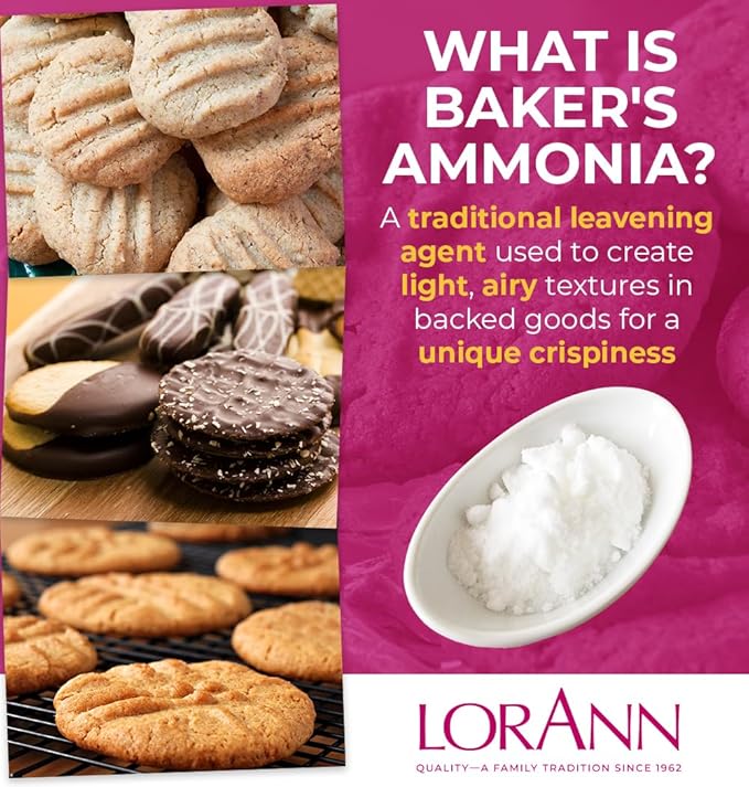 LorAnn Oils Baker's Ammonia (Ammonium Carbonate) - Ideal for Springerle & Thin, Crispy Cookies, Perfect with Wooden Cookie Molds, Hirschhornsalz Hartshorn Ammonium Carbonate For Baking - 16oz