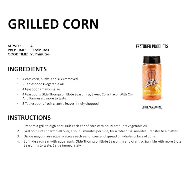 Olde Thompson Elote Seasoning, Sweet Corn Flavor with Chili And Parmesan, 6.4 Ounce
