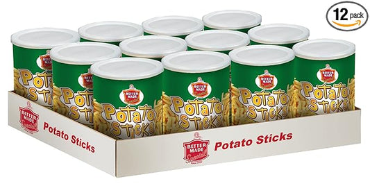 Better Made Potato Sticks 5oz Canister- (Sour Cream & Onion, 12 Can Tray) - Shoestring Potato Sticks - Gluten Free - Crunchy, Crispy Snack from Fresh Potatoes - Resealable Lid