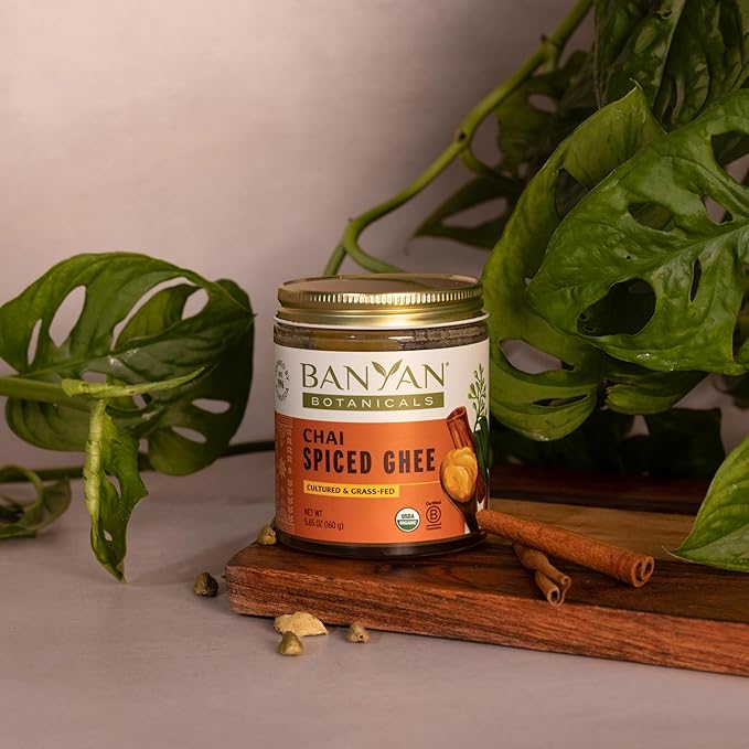 Banyan Botanicals Chai Spiced Ghee ??Cultured Organic Ghee (Clarified Butter) with Cinnamon & Cardamom ??Tasty Oil & Butter Alternative for Cooking & Baking ??5.65 oz ??Non-GMO Gluten Free Vegetarian