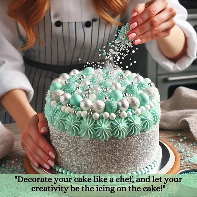 Confect Mint Green & White Cake Sprinkles | Love Disco Balls & Decorative Pearls Mix ??Edible Cake Decorations for Baking, Cupcakes, Cookies, and Party Treats | Vegan, Gluten-Free, Nut-Free, Soy-Free, Dairy-Free, Palm Oil-Free- 4.2