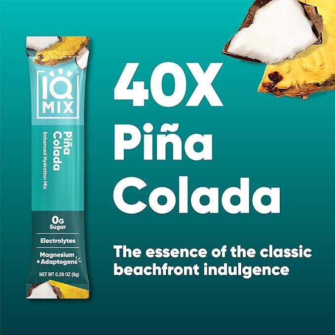 IQMIX Hydration Electrolyte Powder ??4-in-1 Formula for Hydration, Mental Clarity, Mood and Recovery ??Sugar-Free Drink Mix, Keto, Magnesium L-Threonate, Lion?™s Mane ??40 Count Piña Colada
