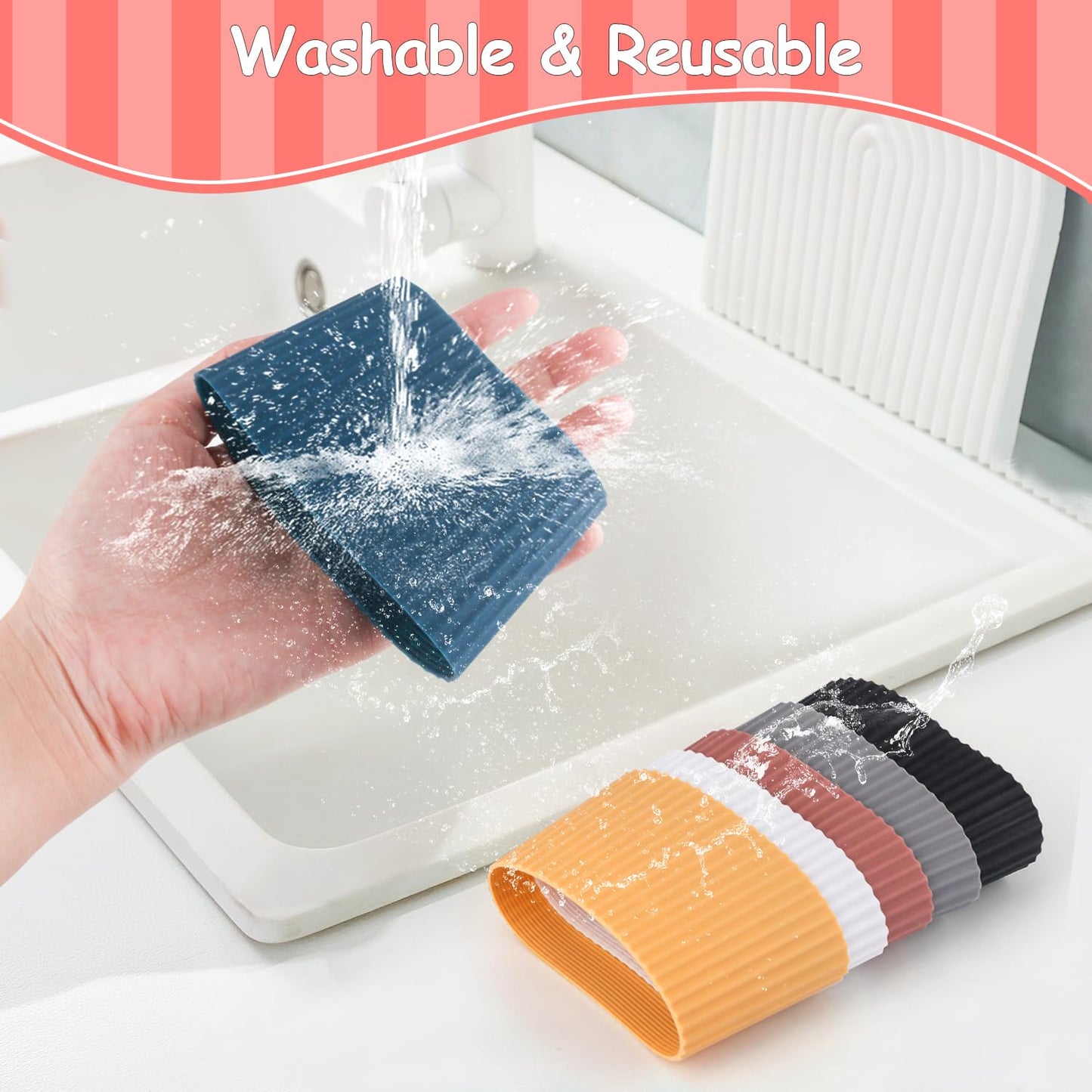 6 Pack Silicone Cup Sleeve Heat Resistant Coffee Cup Protective Sleeve Nonslip Glass Bottle Mug