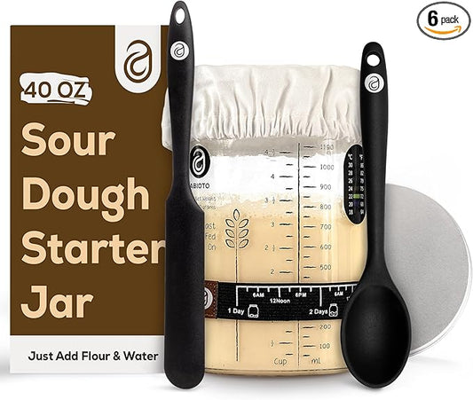 Sourdough Starter Kit with 40 oz Glass Jar ??Extra Thermometer Strips and Breathable Covers Included in Sourdough Starter Jar Kit ??A Perfect Sourdough Bread Starter Kit for Beginners to Expert