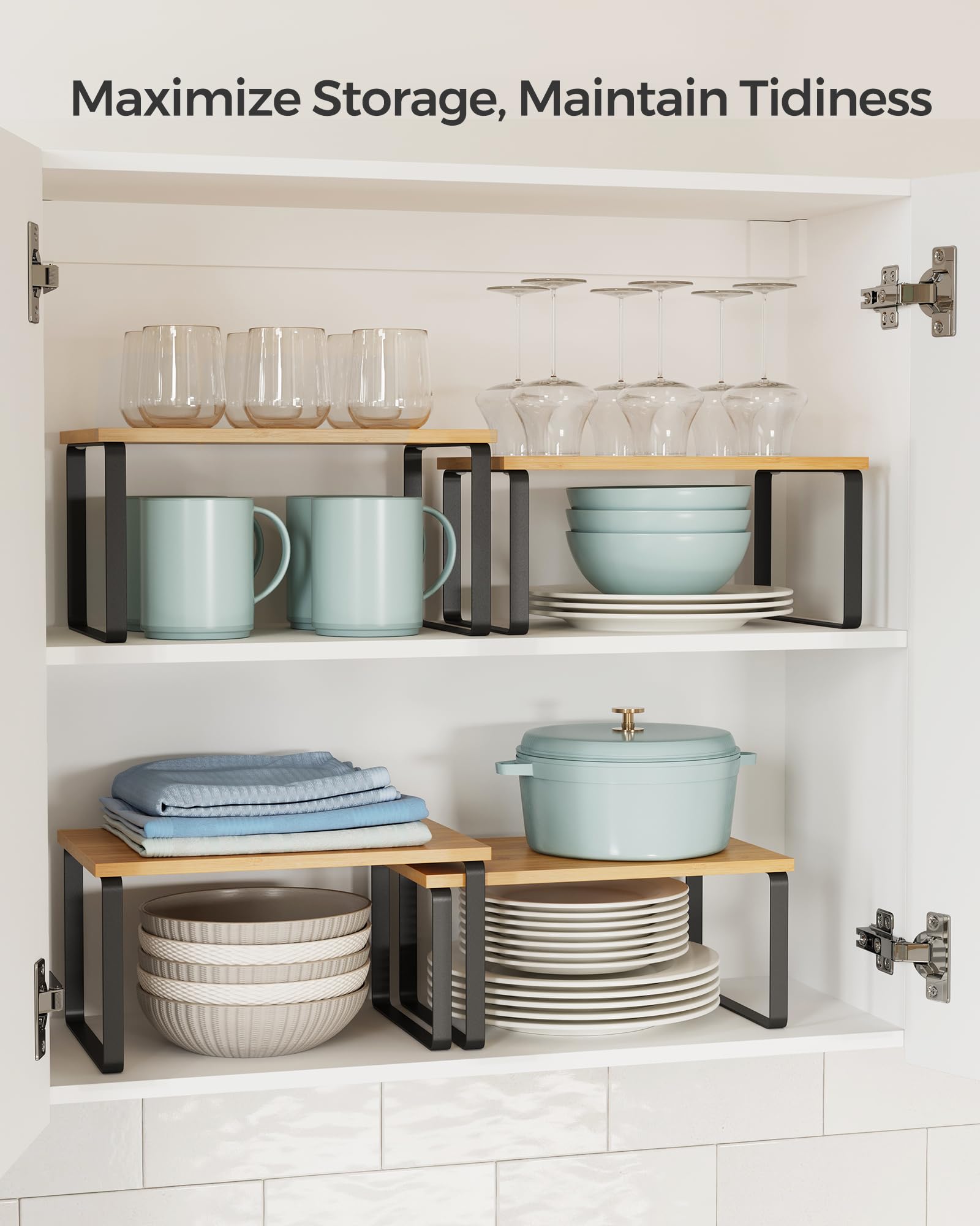 SONGMICS Cabinet Organizer Shelf, Set of 2 Kitchen Counter Shelves, Kitchen Storage, Spice Rack