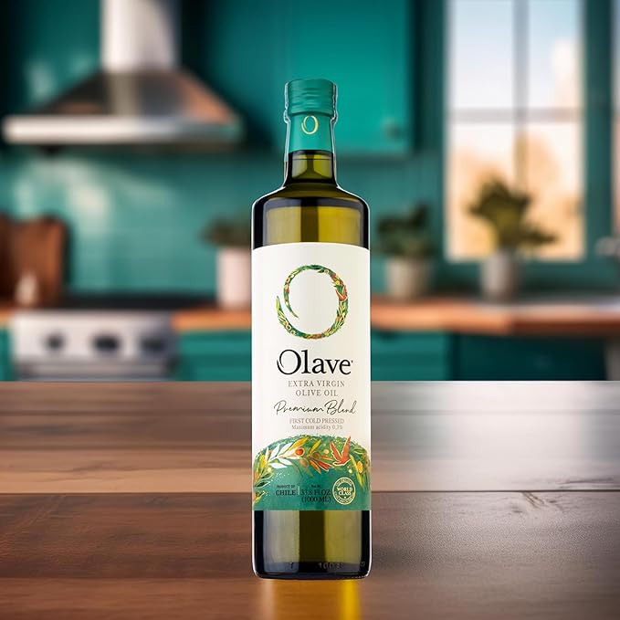 Olave Chilean Olive Oil ??Extra Virgin Blend ??First Cold Press ??Flavorful for Salads, Veggies, Bread and Soup ??Premium Olive Oil (Pack of 4, Premium 16.9)