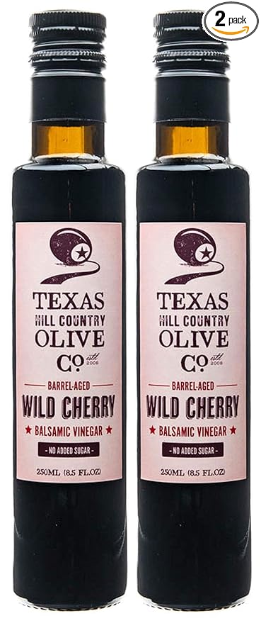 Wild Cherry Balsamic Vinegar - Gourmet Barrel Aged Infused Balsamic Vinegar - Great for Dressing Dipping Glazing - No Artificial Flavors or Added Sugar - Made in Texas (8.5 oz, 2 Pack)