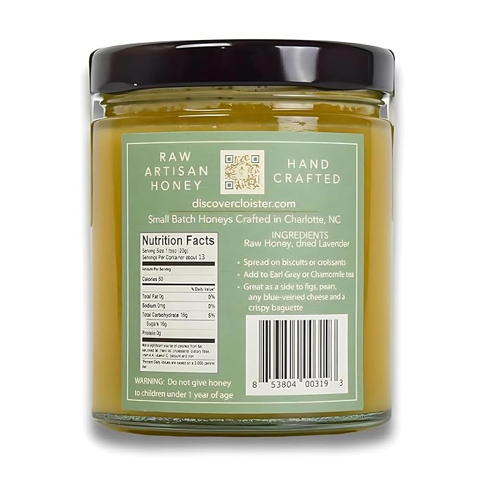 Cloister Honey Whipped Honey - Lavender (9 oz) | Hand Crafted | Raw Artisan Honey | 100% Pure, Raw & Unfiltered | All Natural | Made in USA |
