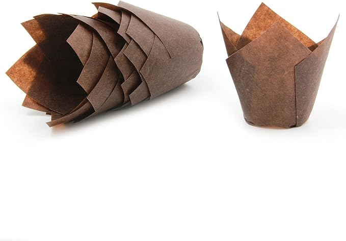 Brown Tulip Baking Cups, Medium Size, for Muffins, Cupcakes, Eco Friendly, Disposable, Non-Stick - by Ecobake (100)