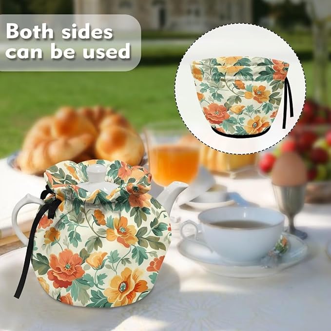 Flower Tea Cozy for Teapot Kettle Dust Cover Large Tea Cosy Insulation and Keep Warm Portable Easy to Clean Kettle Protective Suitable for Kitchens Hotels or Cafes