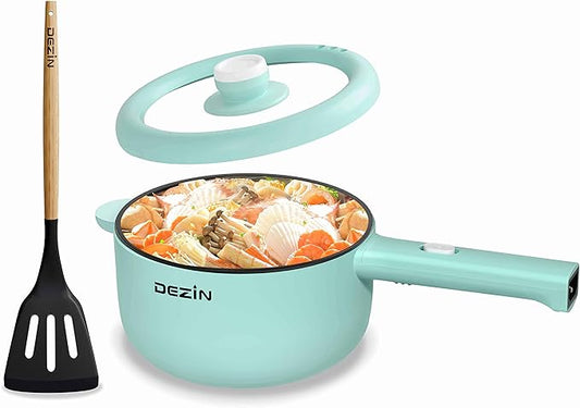 Dezin Electric Cooker, 2L Non-Stick Saut챕 Pan, Rapid Noodles Mini Pot for Steak, Egg, Fried Rice, Ramen, Oatmeal, Soup with Power Adjustment, College Dorm Room Essential