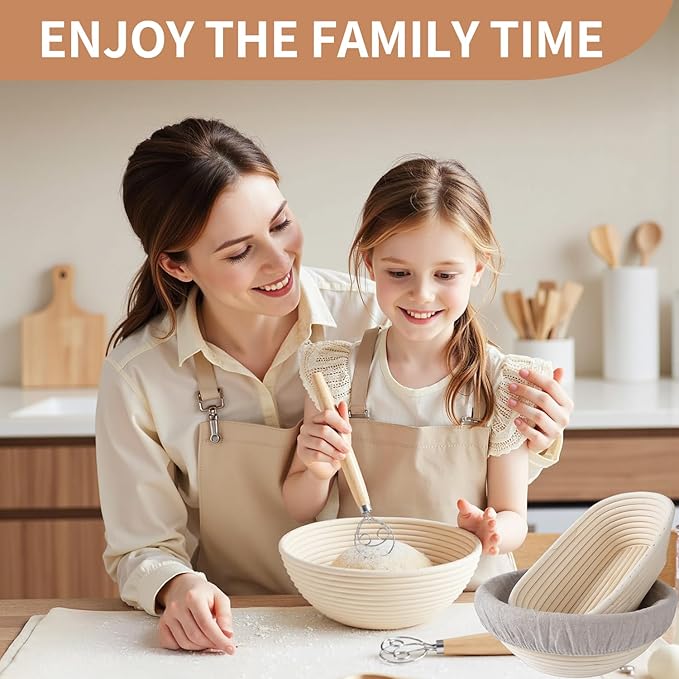 Banneton Bread Proofing Basket,Sourdough Bread Baking Supplies,Sourdough Starter Kit with 9" Round & 10" Oval Proofing Basket, Sourdough Kit, Banneton Gift Set, Bread Making Tools 15PCS SET