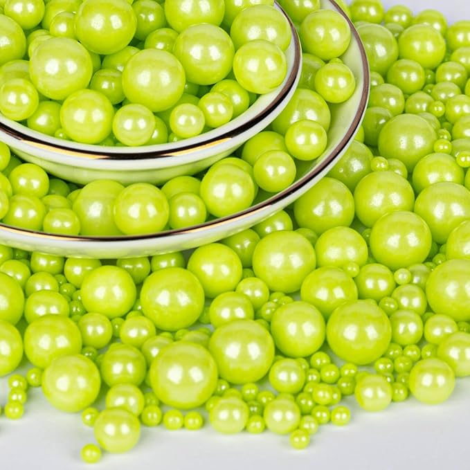 Twisweet Green Pearl Sprinkles for Cake Decorating, Edible Sugar Pearls for Baking, Mix Size, Cake Topper Cupcake Cookie Ice Cream Dessert Decorations, Easter Birthday Summer Party Supplies (130g/4.58oz)