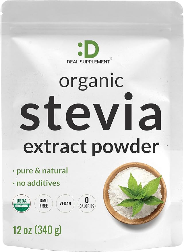 Organic Stevia Extract Powder, 12oz ??Natural Sweetener & Sugar Substitute ??Pure Stevia Leaf ??Great for Cooking, Baking, or Drinks ??No Erythritol or Additives ??Non-GMO, Sugar Free, Zero Calorie