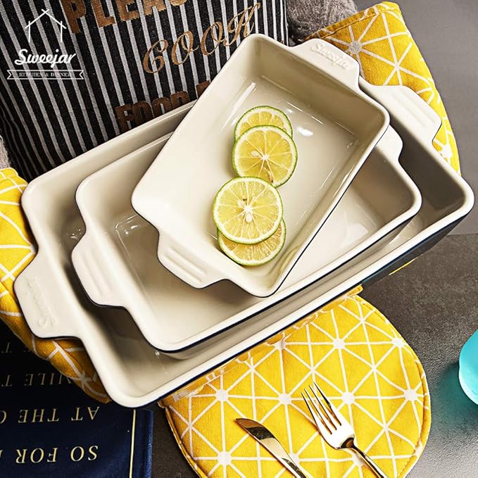 Sweejar Ceramic Bakeware Set, Rectangular Baking Dish for Oven Lasagna Pans for Cooking, Kitchen, Cake Dinner, Banquet and Daily Use, 11.8 x 7.8 x 2.76 Inches of Casserole Dishes (Navy)