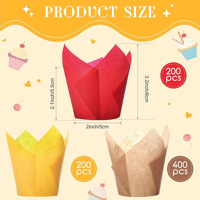 800 Pcs Tulip Cupcake Liners Baking Cups Muffin Baking Cupcake Liners Wrappers Greaseproof Tulip Cups Holders for Party Wedding Birthday Baby Showers(Solid,Rustic Style)