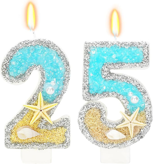 Birthday Candle for Cake, Beach Starfish Sequins Candles, 2.76 inch Cake Topper Decoration for Birthday Party (Number 25)