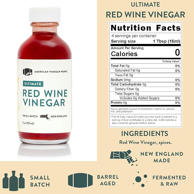 American Vinegar Works - Essentials Plus Vinegar Sampler Pack - Includes Apple Cider, Red Wine, Champagne Chardonnay Wine, Rice Wine, and Malt Vinegars - Great for Gifts - 2oz Bottles - 5 Pack