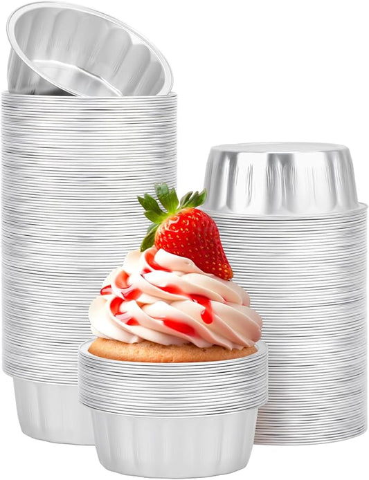 Beasea Aluminum Ramekins 8oz 200 Pack, Disposable Ramekins Foil Cups Baking 3.9" Ramekin Cup Cupcake Aluminum Mini Baking Cups for Party - Silver