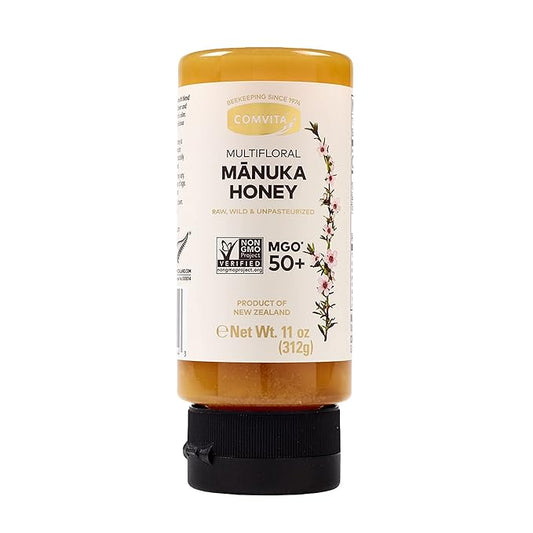 Comvita Multifloral Manuka Honey (MGO 50+) | New Zealand’s #1 Manuka Brand | Raw, Wild, Non-GMO | Delicious & Creamy Superfood for Daily Vitality | 11oz Squeeze Bottle