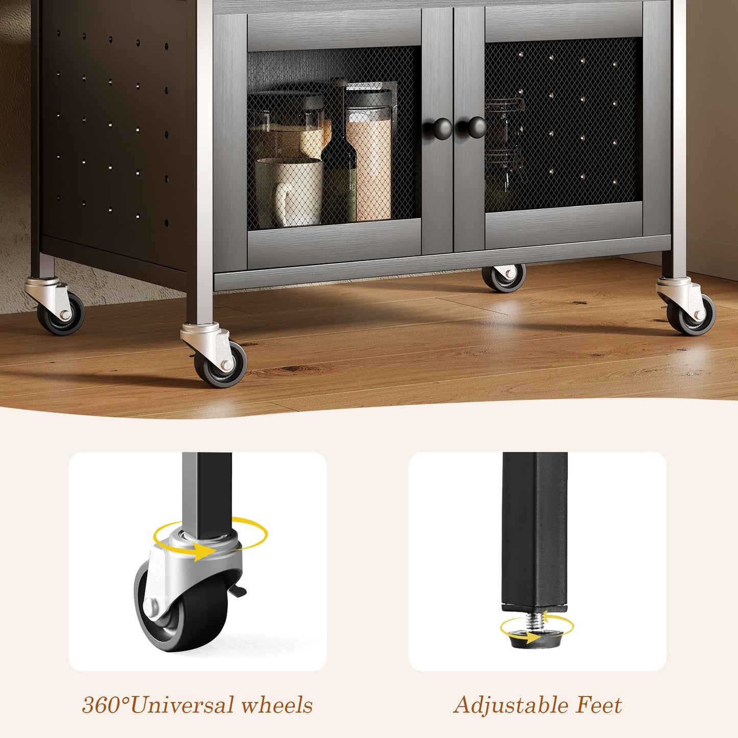 Catrimown Coffee Bar Cart Cabinet,3 Tier Coffee Station Table on Wheels,Coffee Cart with Storage