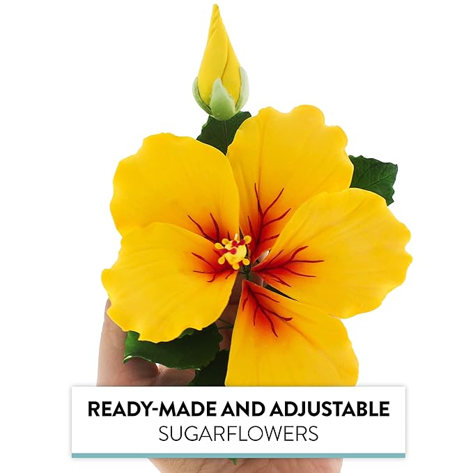 Global Sugar Art Hibiscus Sugar Cake Flowers Spray, Yellow Hawaiian Cake Flower Large. 1 Count by Chef Alan Tetreault