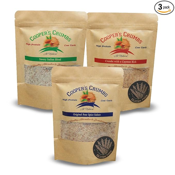 Cooper's Crumbs All Natural Gluten Free Low Carb Bread Crumb Alternative, High Protein, Vegan, Certified Kosher, Paleo, Keto, 3 Pack