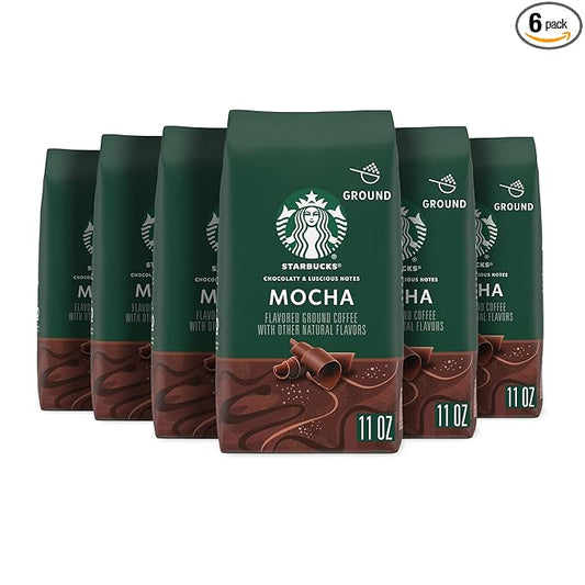 Starbucks Ground Coffee, Mocha Flavored Coffee, Naturally Flavored, 100% Arabica, 6 bags (11 oz each)