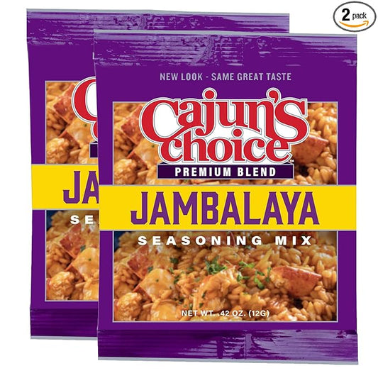 Cajun's Choice Jambalaya Seasoning Mix - 0.42 oz Packet - Pack of 2, All Natural, No MSG - Authentic Louisiana Creole Spice for Chicken, Seafood & Sausage