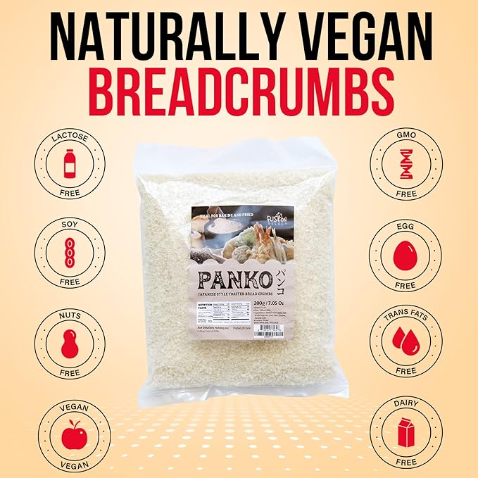 Fusion Select 7 Oz Panko Bread Crumbs - Japanese-Style Toasted Vegan Panko Breadcrumbs for Breading, Frying, Baking - For Fried Chicken & Pork, Baked Pasta, Roasted Vegetables, Tonkatsu