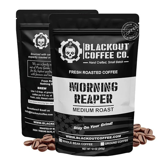 Blackout Coffee Morning Reaper Whole Bean Coffee ??Medium Roast, Bold & Smooth Flavor, Non-Bitter ??Freshly Roasted 12oz Bag, American Made