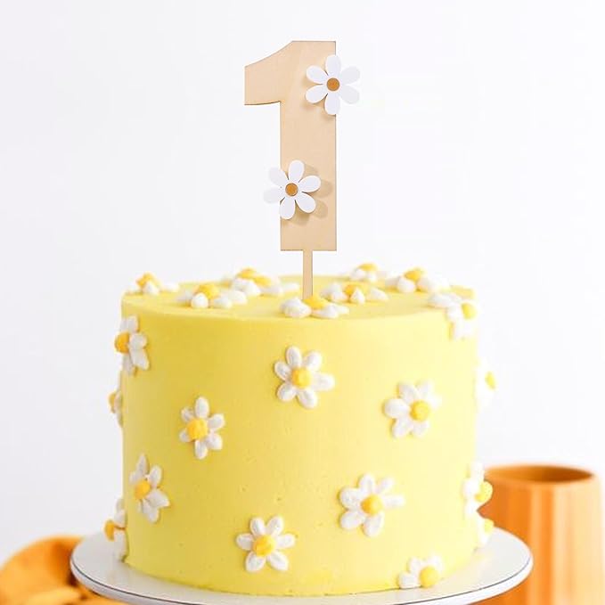 Wooden Daisy Cake Topper for 1st Birthday - Boho, Retro Groovy Party Decor, Wooden Cake Decorating Supplies, First Anniversary