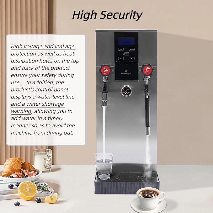 4-in-1 12L Espresso Commercial Coffee Machine Stainless Steel Steam Water Boiling Machine with LCD Screen for Heating Drinks Brewing Tea Boiling Water Foaming Milk, 2300W 110V