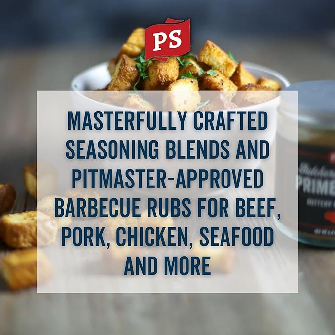PS Seasoning Prime Time Butchers Blend - Buttery Garlic and Herb BBQ Seasoning & Beef Rub for Smoking, Grilling or Baking - Dry BBQ Rubs and Spices for Grilling Steaks, Pork, Chicken, Beef Prime Cuts
