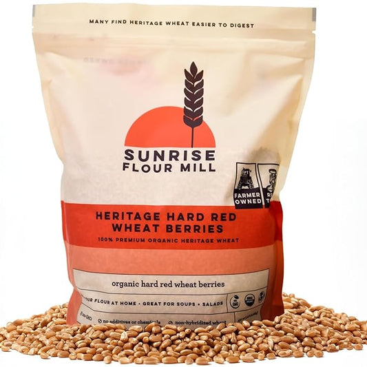 Sunrise Flour Mill Heritage Hard Red Wheat Berries (Turkey Red) (80 Ounce (Pack of 1)) Certified Organic | Non-GMO | Unprocessed | Vegan | Kosher | Shelf-stable Whole Wheat Berries Organic