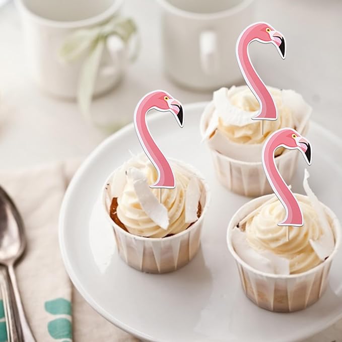 40 Pack Flamingo Cupcake Toppers Tropical Cupcake Picks for Baby Shower Flamingo Summer Hawaiian Beach Theme Birthday Wedding Party Cupcake Decorations Supplies Pink
