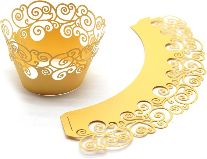 KPOSIYA Cupcake Wrappers 100 Pack Cupcake Wraps in 5 Colors Filigree Artistic Bake Cake Paper Cup Little Vine Laser Cut Liner Baking Cups Holder for Wedding Party Birthday Decoration (Style 2)