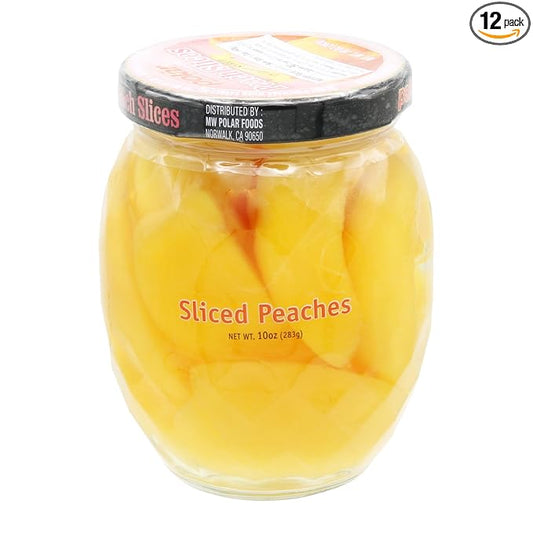 MW Polar Peach Slices in Light Syrup, glass jar 10oz (pack of 12)