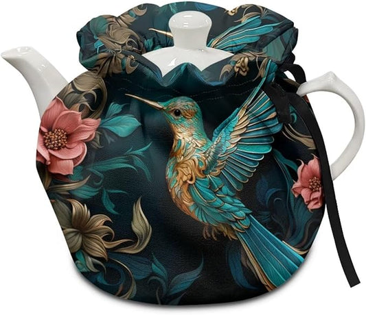 Hummingbird Tea Cozy Foldable Teapot Dust Cover Keep Warmer Teapot Protective Insulated Soft Cover Kitchen Home Decor Accessory Tea Pots Cozy Decorative Accessories