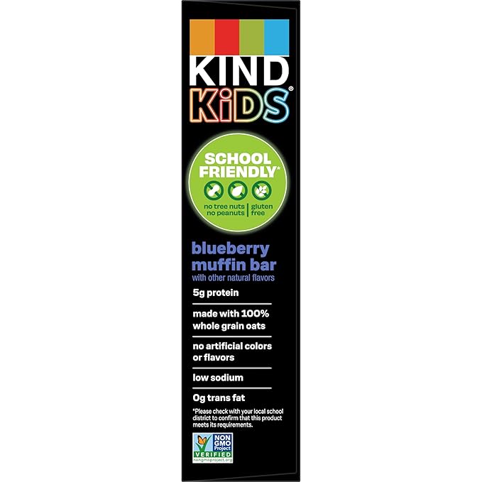 KIND Kids Snacks, Blueberry Muffin Bar, Tree Nut and Peanut Free, Gluten Free, Whole Grains and Oats, 5g Protein, 5 Count